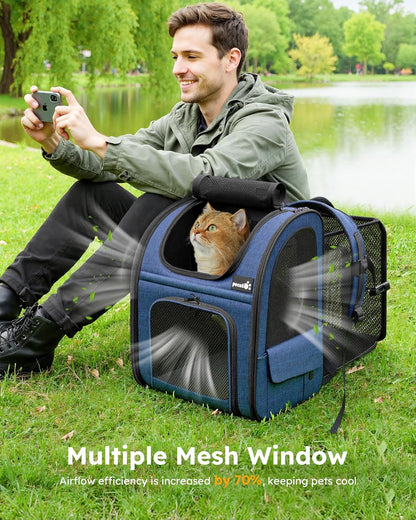 Cat Carrier Backpack Expandable, Cat Backpack with Breathable Window | Durable Oxford Cloth, Lockable Zipper,Use for Pet under 11 Lbs to Travel